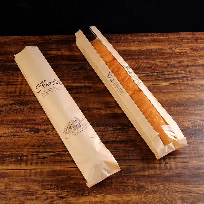 Baguette Paper Bread Bags - Kraft Brown Bakery Bags with Window French Baguette Loaf Bags for Homemade Bread Gift Giving