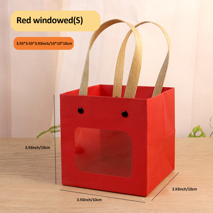 Kraft Paper Tote Bag With Transparent Window Portable Square Gift Wrapping Bag for Wedding Candy, Bouquet, Clothing, Party Gift