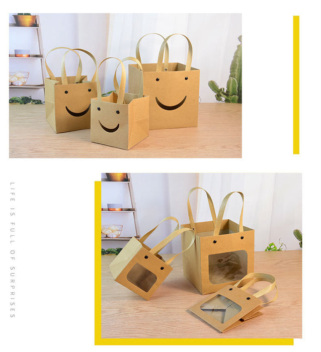Kraft Paper Tote Bag With Transparent Window Portable Square Gift Wrapping Bag for Wedding Candy, Bouquet, Clothing, Party Gift