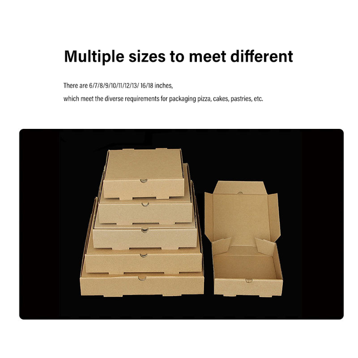 Pizza Boxes Takeout Protective Delivery Containers Collapsible Corrugated, Kraft Paper Cardboard Portable Packaging for Restaurant Home