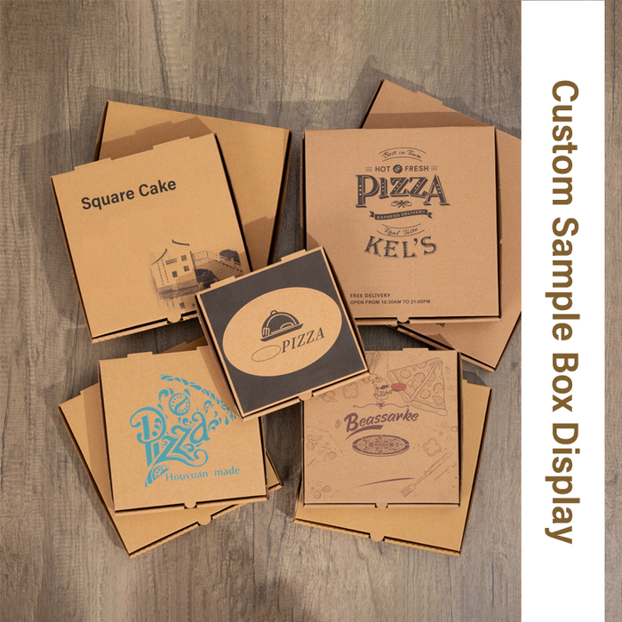 Pizza Boxes Takeout Protective Delivery Containers Collapsible Corrugated, Kraft Paper Cardboard Portable Packaging for Restaurant Home